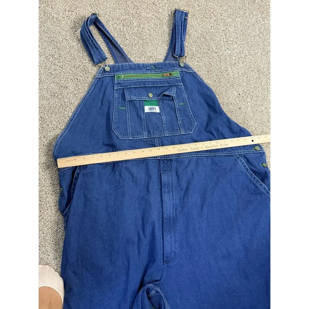 Liberty Overalls Mens 52x30 Big Tall Blue Denim Bib Relaxed Fit Workwear Pockets - Picture 5 of 10
